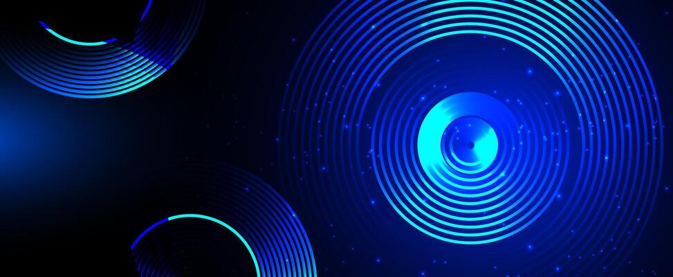 Futuristic blue abstract technology background with glowing geometric circles sound wave