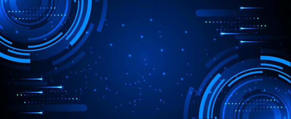 Futuristic dark blue background with light speed effects and technology rings