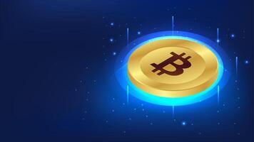 Digital bitcoin cryptocurrency on blue digital technology background vector