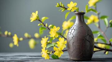 Decorative Blossom Arrangement with Textured Ceramic Vase photo