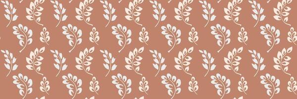 Seamless pattern with elegant leafy branches on a beige background. Modern minimalist botanical plain design, ideas for textiles, wallpapers, packaging, invitations, and stylish decorative vector
