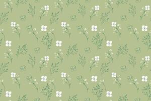 Seamless pattern with delicate tiny flowers branches on a pastel mint green background. Minimalist floral design with soft botanical elements. Perfect for textiles, wallpapers, wrapping paper vector