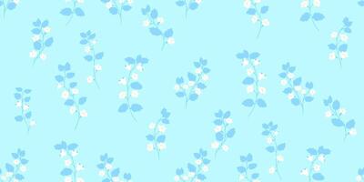 Minimal seamless pattern with floral stems and leaves on a bright blue background. Summer or spring, modern, and bold design for fashion, print, stationery, and digital projects vector