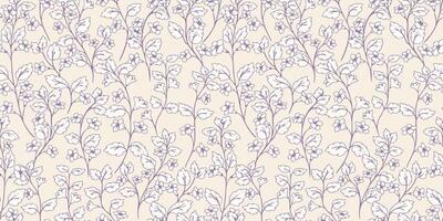 seamless pattern featuring delicate forest flowers and leaves in soft pastel tones. Hand-drawn botanical elements create a vintage, elegant, and timeless design, ideal for textiles and wallpapers. vector
