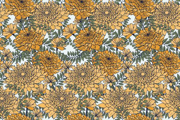 Seamless summer floral pattern. Bloom mixed with herbs, leaves and meadow plants. drawn illustration. Yellow flowers background. Nature ornament for designs, fabric, textiles