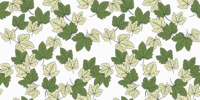 Seamless autumn pattern featuring maple leaves on a white background. Green leaves create a natural, elegant design perfect for fabric, wallpaper, and stationery vector