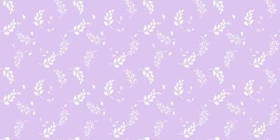 Elegant seamless pattern featuring delicate white botanical branches and scattered leaves on a soft lavender background. Minimalistic and nature inspired, perfect for textiles, stationery vector