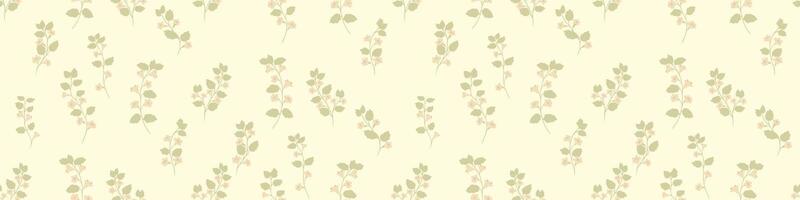 Seamless pattern featuring minimal floral branches with small leaves and soft tiny flowers on a light background. Pastel designs for prints, for textiles, wrapping paper, fabric vector