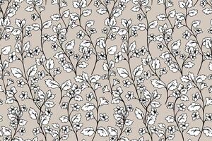 Seamless pattern featuring delicate black and white wild floral stems elements on a light beige background. The design is elegant and versatile, suitable for textiles, stationery, prints vector