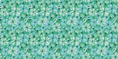 Abstract shape daisy flowers pattern on a green background. hand drawn sketch. Stylized simple floral print. Summer or spring meadow. Nature ornament design for fashion, fabric, textiles vector
