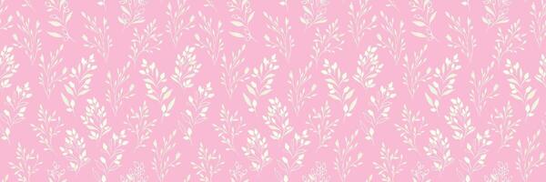 Seamless pattern with delicate leafy stems in soft hues on a pastel pink background. Elegant summer botanical design, perfect for textiles, wallpapers, packaging, invitations vector