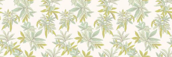 Seamless botanical pattern delicate leaves in pastel tones on a light background. Ideal for fabrics, stationery, and home decor, evoking a calm and elegant atmosphere. vector