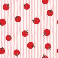 Collection of fresh red tomatoes. Stripe Pattern tomatoes. Seamless template with tomato icon isolated on white background. For food design, cover, packaging, paper, fabric. vector