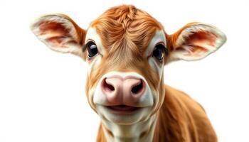Portrait of a Brown Calf Against White Background photo