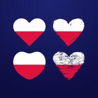 Set of cute creative hearts in the colors of the Polish flag. Classic and artistic style, red and white colours. Web icons. Gift template. Voting badge concept with copy space. Isolated design vector
