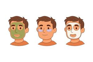Man applying different facial masks for skincare routine vector