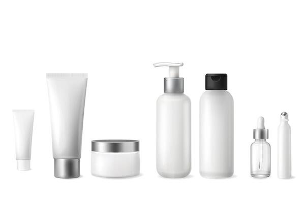 Realistic cosmetic container pack for skincare design