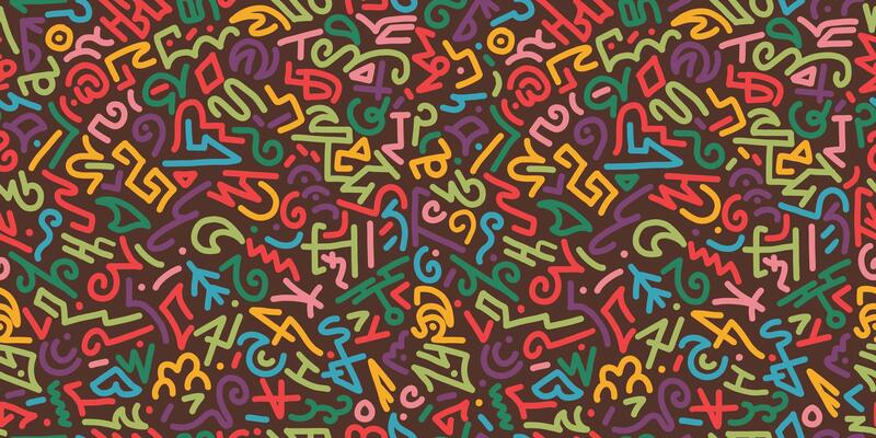 Abstract seamless geometric doodle pattern. Creative abstract style art background with basic colorful shapes.