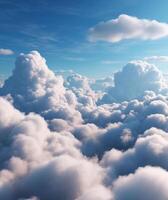 A vast expanse of cumulus clouds fills the image, creating a textured and fluffy landscape against a bright blue sky photo