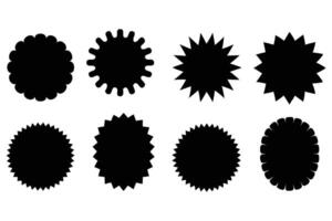 Badge and Label Silhouette Set 8 Black Starburst, Seal, and Sticker Shapes for Branding and Promotion Design vector