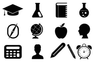 Set of Education and School Icons Symbols of Learning, Teaching, Science, and Classroom Elements vector