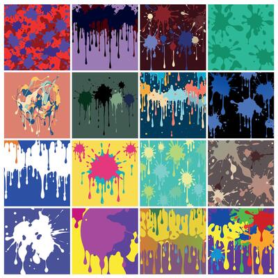Grunge Background of Vibrant Paint Splatters and Colorful Drips in Abstract Style