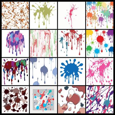 Set of Vivid Expressionist Art Background with Paint Splatters and Ink Blots