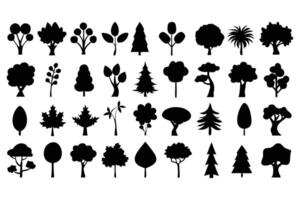Tree Silhouette Icon Set 36 Black Tree Shapes in Flat Style for Nature and Forest Design vector