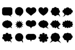 Speech Bubble and Thought Cloud Silhouette Set 20 Black Comic, Chat, and Message Balloon Icons for Communication and Design Projects vector