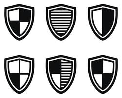 Set of Black Shield Icons with Geometric and Striped Patterns vector