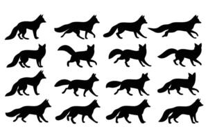 Fox Silhouette Set Collection of Wild Forest Foxes in Running and Walking Poses vector