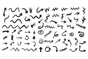 Hand-Drawn Arrow Doodle Set 80 Sketchy Curved, Zigzag, and Swirl Arrow Icons for Creative Design Projects vector