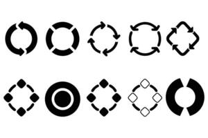Set of Circular Process and Cycle Arrow Icons in Black Silhouette Style vector