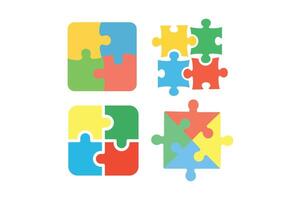 Flat Puzzle Icon set for Teamwork Concept, colorful puzzle pieces icon, problem solving puzzle illustration vector