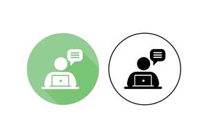 Online Interview Icons with Person and Laptop, virtual meeting icon, digital communication icon, remote work concept icon vector