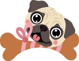 Cute Pug Puppy with a Tied Bone vector
