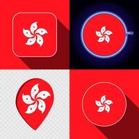 Set of modern icons with the national flag of Hong Kong. vector