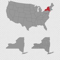 New York map set with USA location, clean outline, and full county breakdown. vector