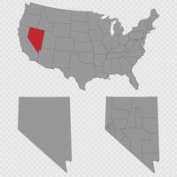 Nevada map set with USA location, clean outline, and full county breakdown. vector