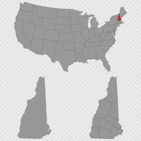 New Hampshire map set with USA location, clean outline, and full county breakdown. vector
