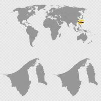 Brunei Map Set with World Location. vector
