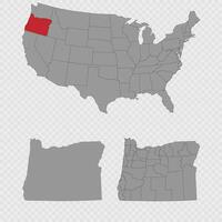 Oregon map set with USA location, clean outline, and full county breakdown. vector