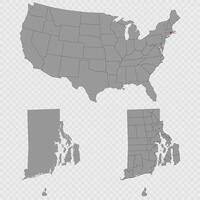 Rhode Island map set with USA location, clean outline, and full county breakdown. vector