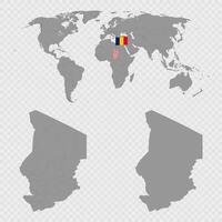 Chad Map Set with World Location. vector