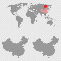 China Map Set with World Location. vector