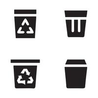 Illustration of four black and white trash can icons in a square format vector