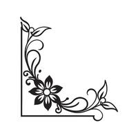 Black floral corner design with leaves and swirls on a white background vector