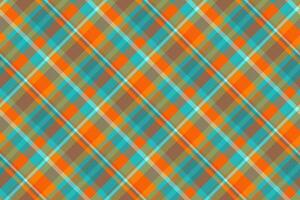 Sheet check seamless plaid, checkered fabric background . Curved tartan textile pattern texture in teal and bright colors. vector