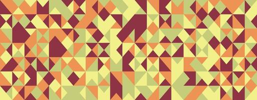 Abstract geometric textile design. Vibrant autumnal hues in a mosaic of triangles and squares create a dynamic, visually engaging pattern perfect for backgrounds, website banners, or print projects. vector