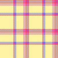 Geometric plaid tartan , scottish textile texture seamless. Colorful check fabric pattern background in yellow and red colors. vector